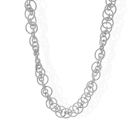 Derived from the Celestial style, the Ethereal chain is a glittering masterpiece of intricate interlocking twisted circles of varied sizes. 